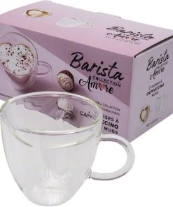 Tea Safdie & Co. Barista Amore Cappuccino Mugs - Double Wall – Set Of 2 - 180 Ml