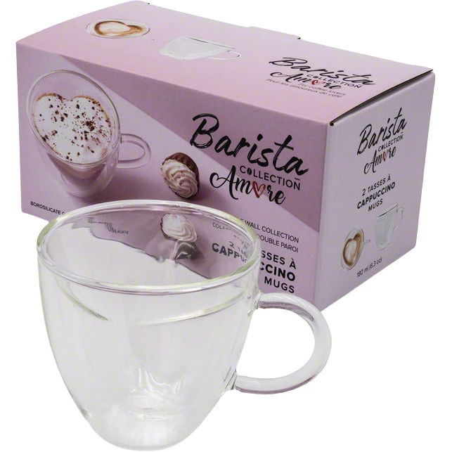 Tea Safdie & Co. Barista Amore Cappuccino Mugs - Double Wall – Set Of 2 - 180 Ml