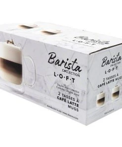 Safdie & Co. Barista Loft Cafe Latte Mugs - Double Wall – Set Of 2 – 450 Ml
