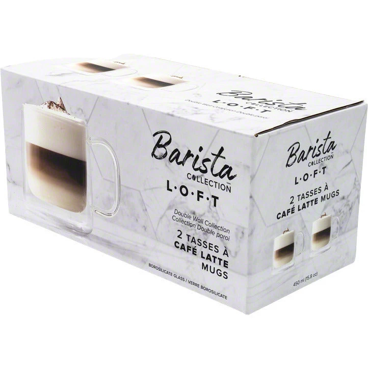 Safdie & Co. Barista Loft Cafe Latte Mugs - Double Wall – Set Of 2 – 450 Ml