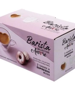 Safdie & Co. Barista Amore Espresso Mugs – Double Wall - Set Of 2 - 80 Ml