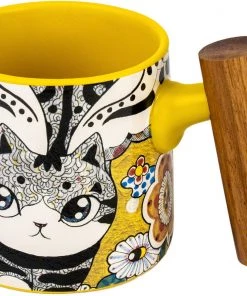 Tea Asso Yellow Porcelain Mug W/ Wooden Handle - 450 Ml
