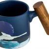 Asso Blue Porcelain Mug W/ Wooden Handle - 450 Ml