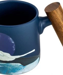 Asso Blue Porcelain Mug W/ Wooden Handle - 450 Ml