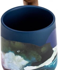 Asso Blue Porcelain Mug W/ Wooden Handle - 450 Ml