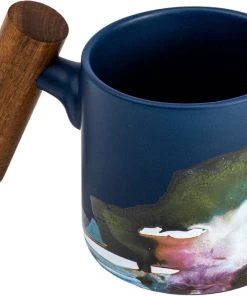 Asso Blue Porcelain Mug W/ Wooden Handle - 450 Ml