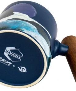 Asso Blue Porcelain Mug W/ Wooden Handle - 450 Ml