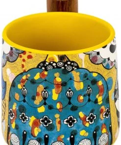 Tea Asso Yellow Porcelain Mug W/ Wooden Handle - 450 Ml